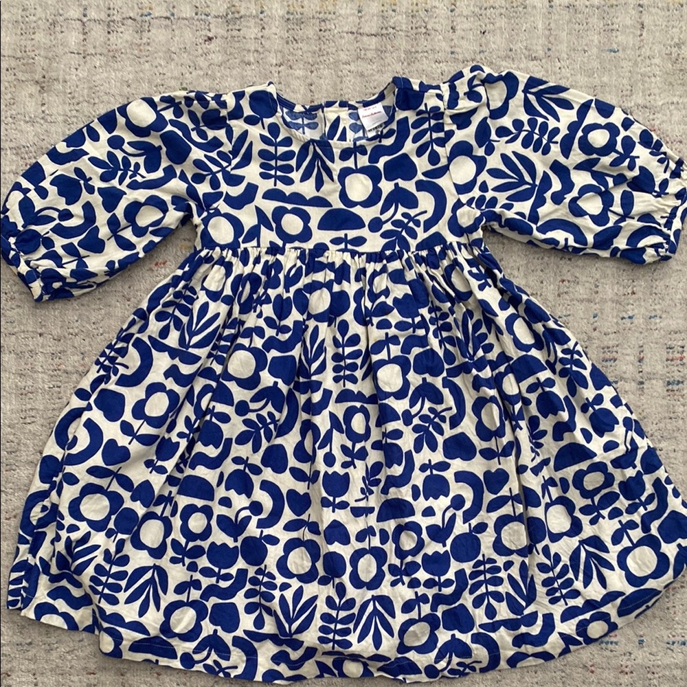 Hanna Andersson Scandinavian blue print flower baby doll style Dress size 8